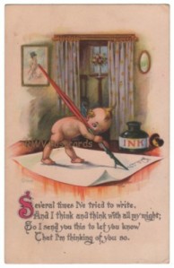 Vintage Kewpie Postcard, Quill